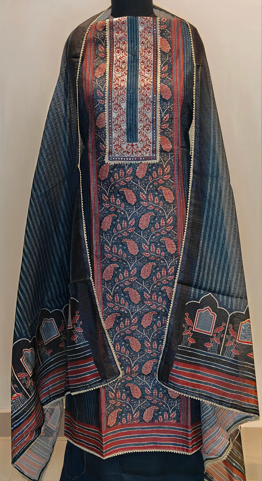 Midnight Slate Printed Suit Set