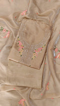 Gold Organza Embroidered Unstitched Festive Suit