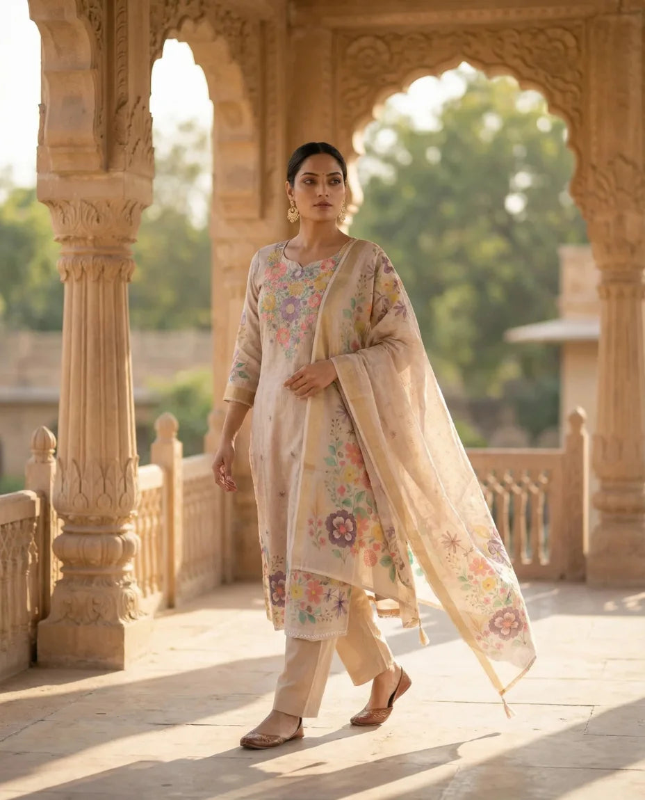 Floral Pastel Garden Embroidered Suit Set