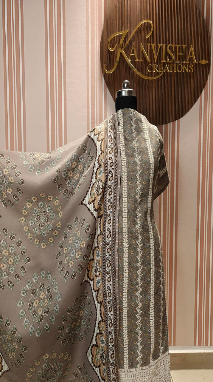 Heritage Bloom Pashmina Grey