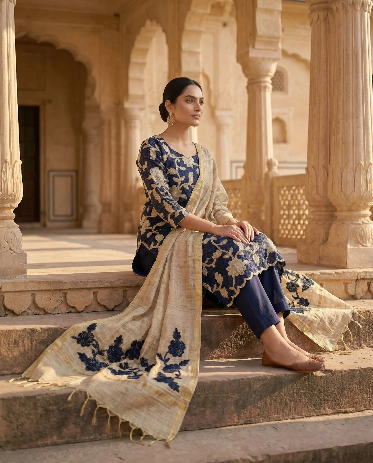 Midnight Noir Floral Embroidered Suit Set