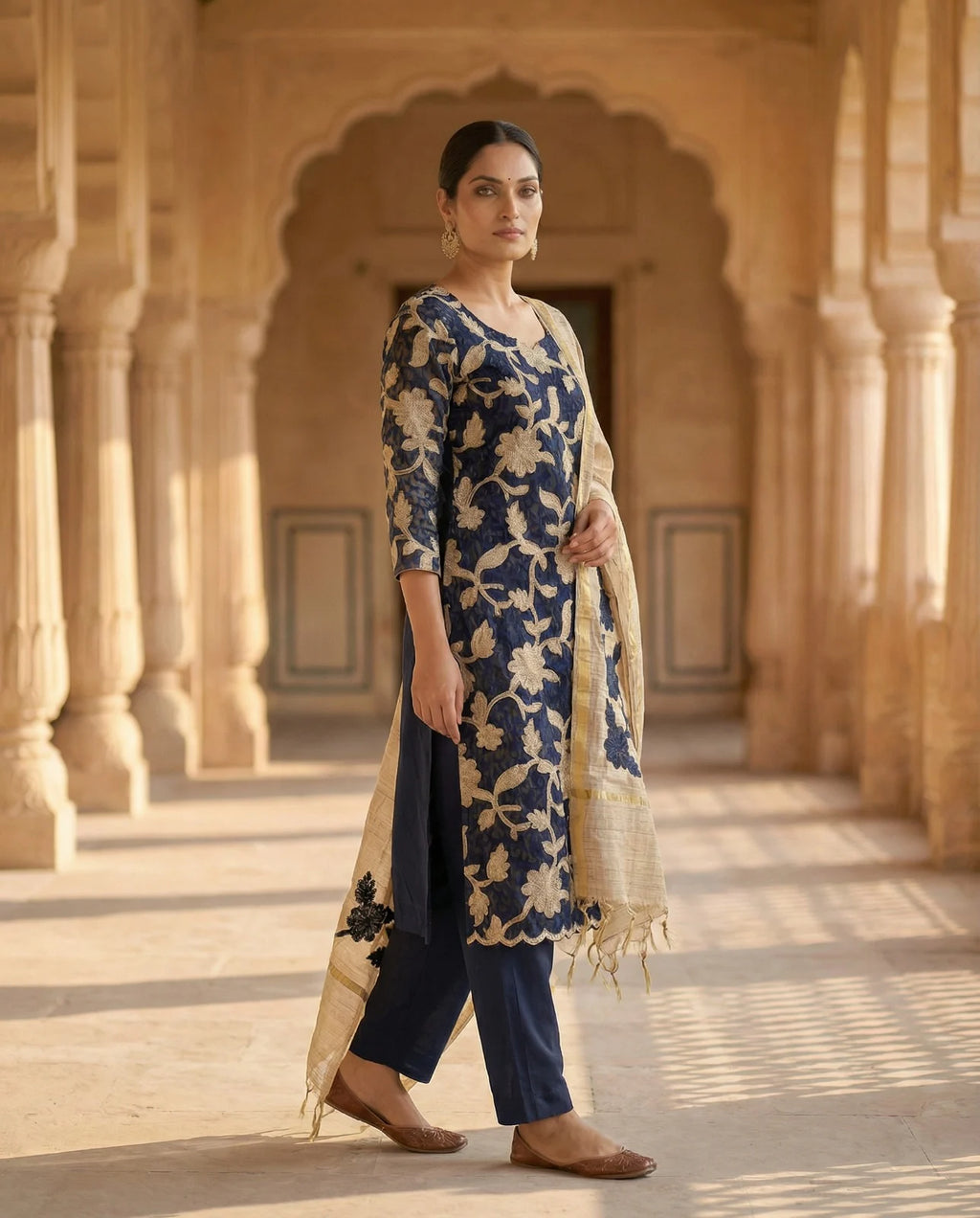 Midnight Noir Floral Embroidered Suit Set