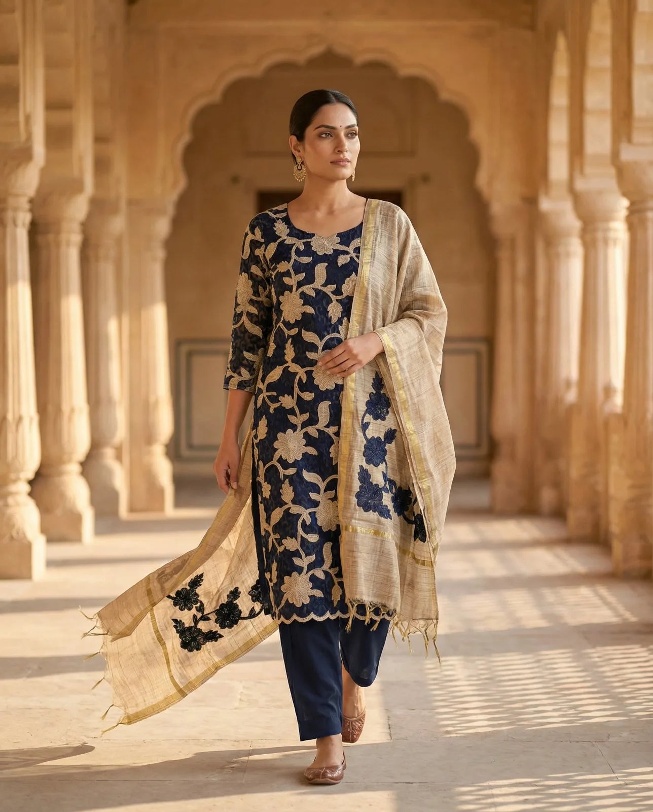Midnight Noir Floral Embroidered Suit Set