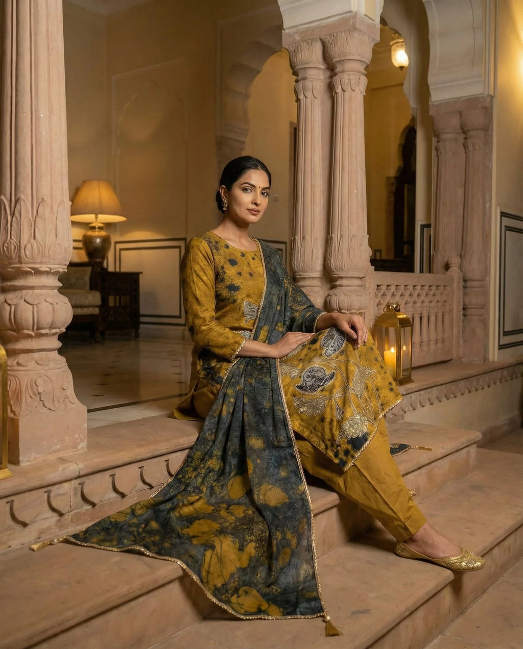 Amber Noir Artistic Embroidered Suit Set