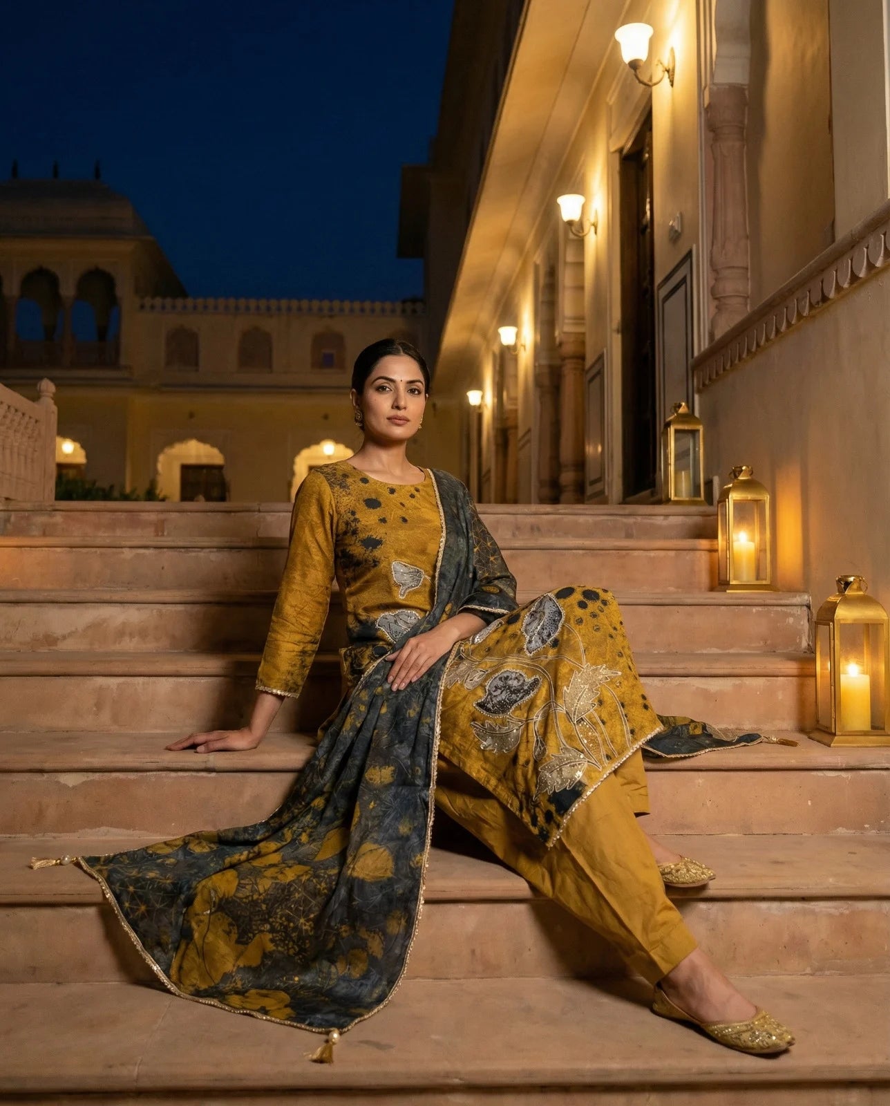 Amber Noir Artistic Embroidered Suit Set