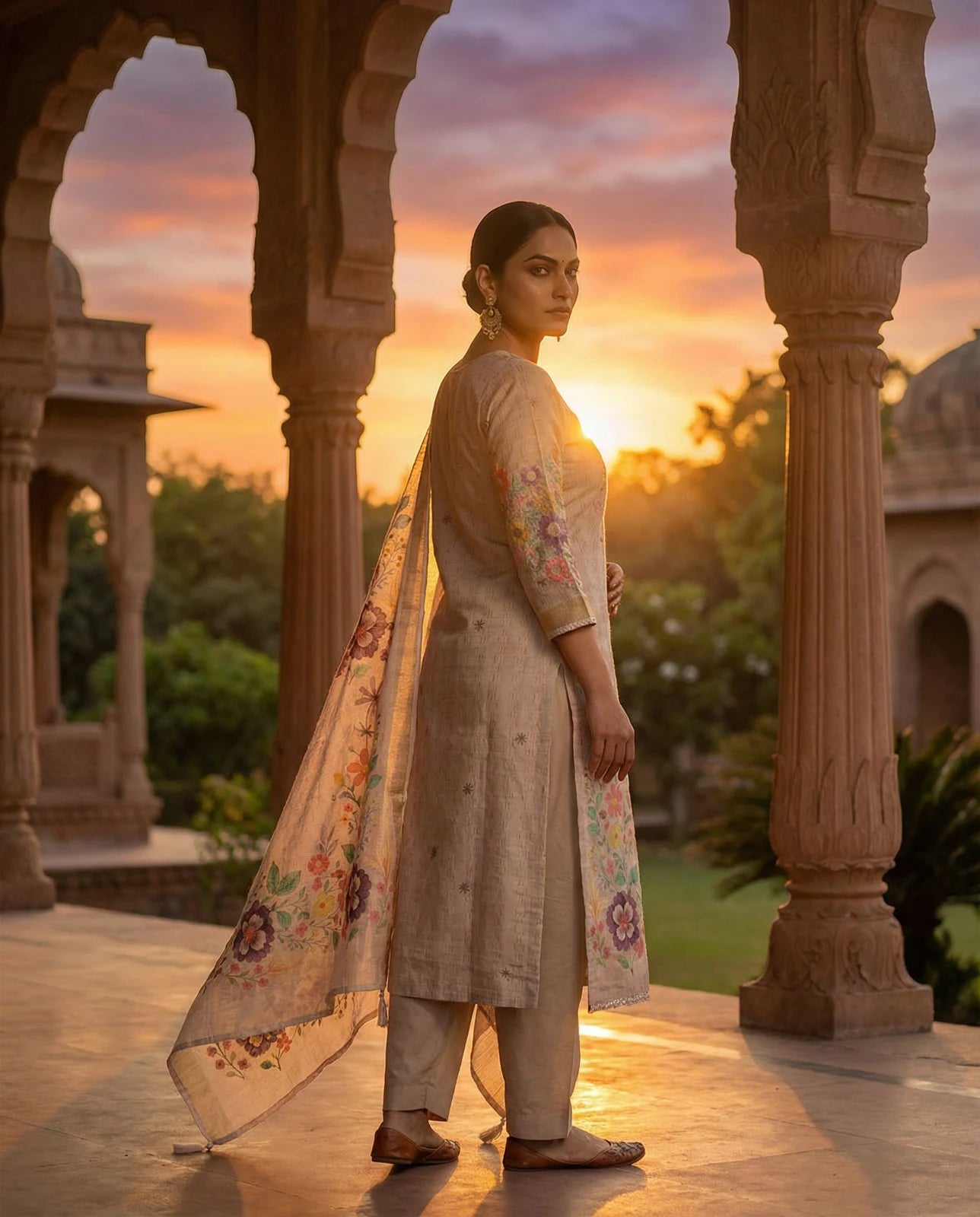 Floral Pastel Garden Embroidered Suit Set