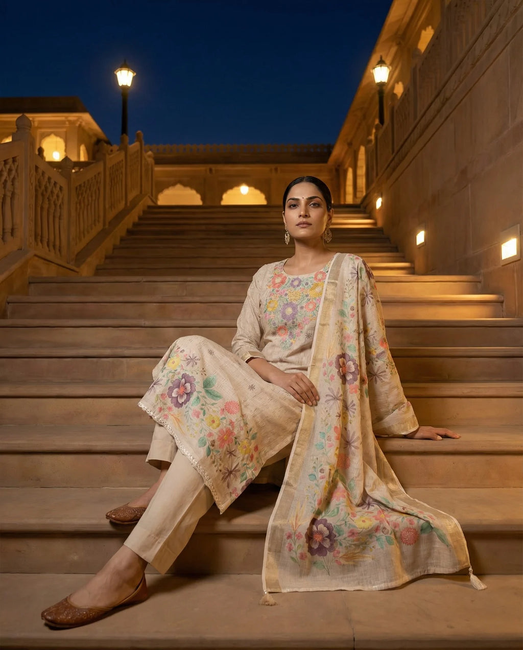 Floral Pastel Garden Embroidered Suit Set