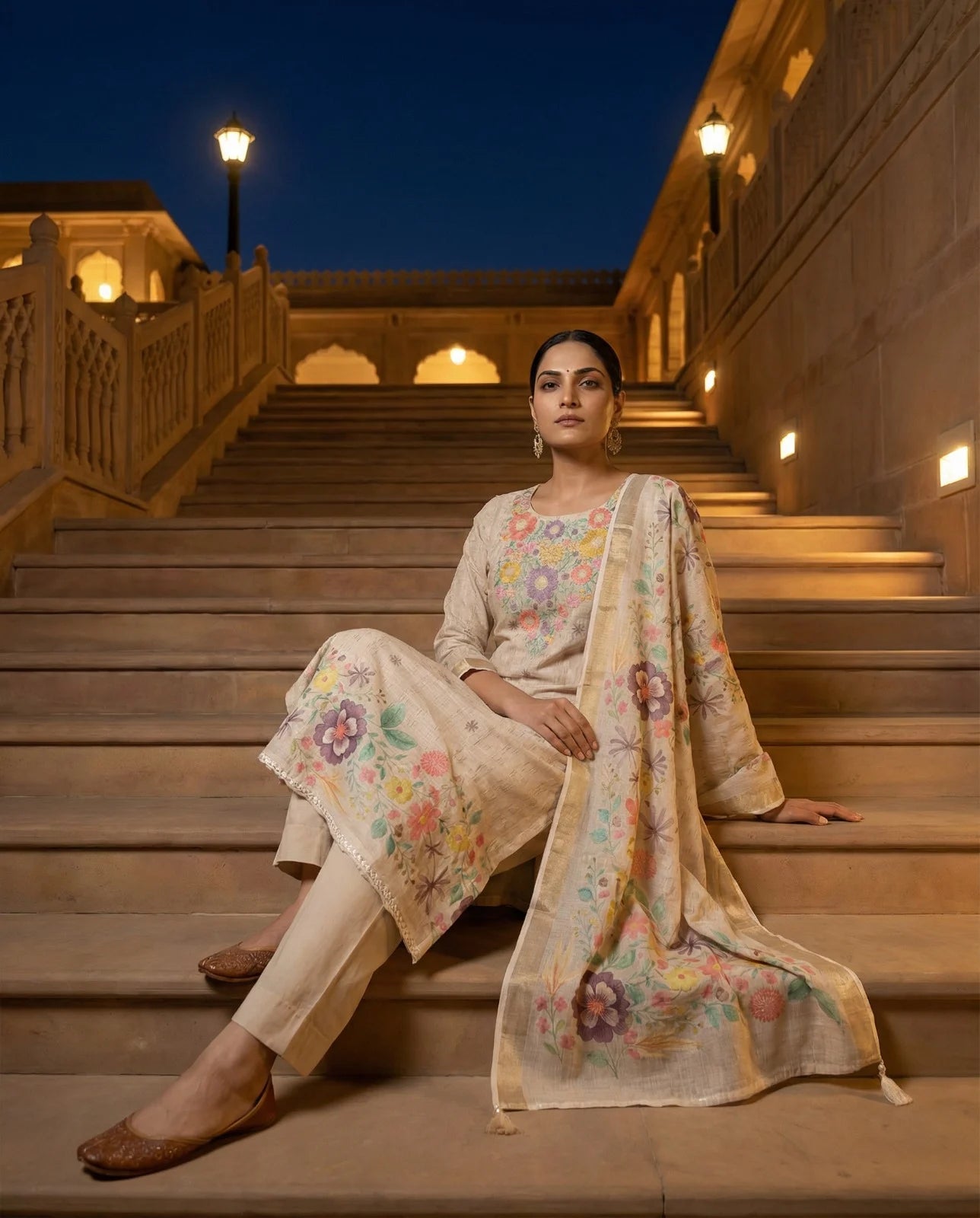 Floral Pastel Garden Embroidered Suit Set