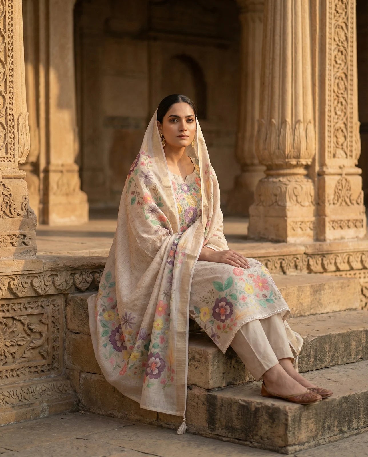 Floral Pastel Garden Embroidered Suit Set