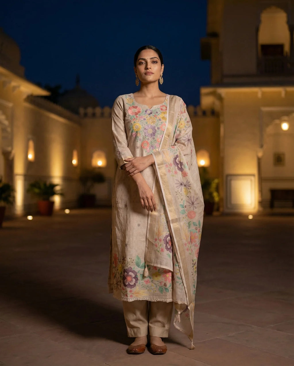 Floral Pastel Garden Embroidered Suit Set