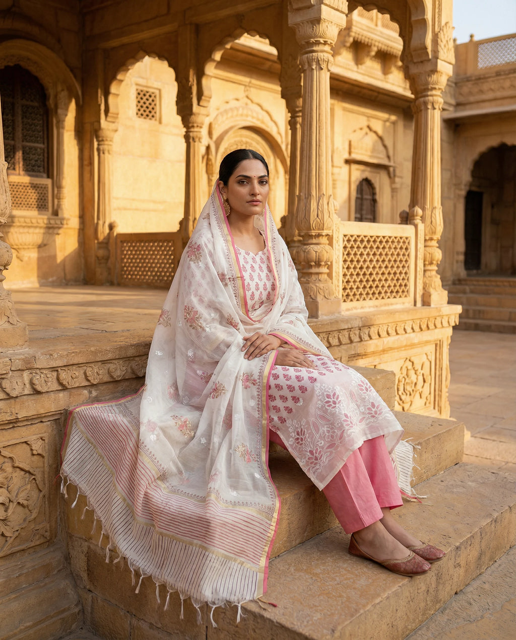 Rose Blush Handblock Suit Set