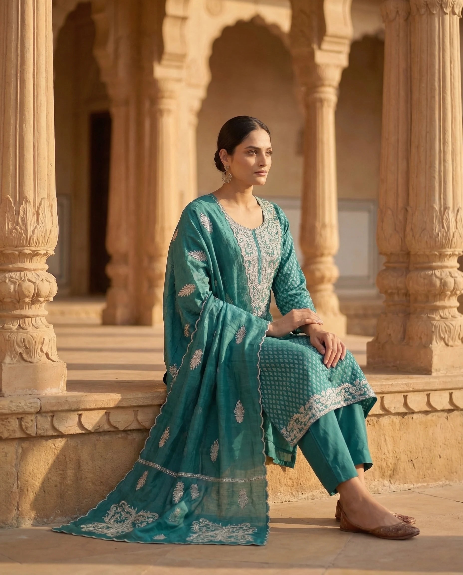 Emerald Grace Embroidered Suit Set