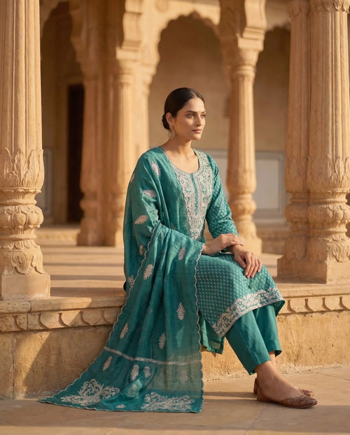 Emerald Grace Embroidered Suit Set