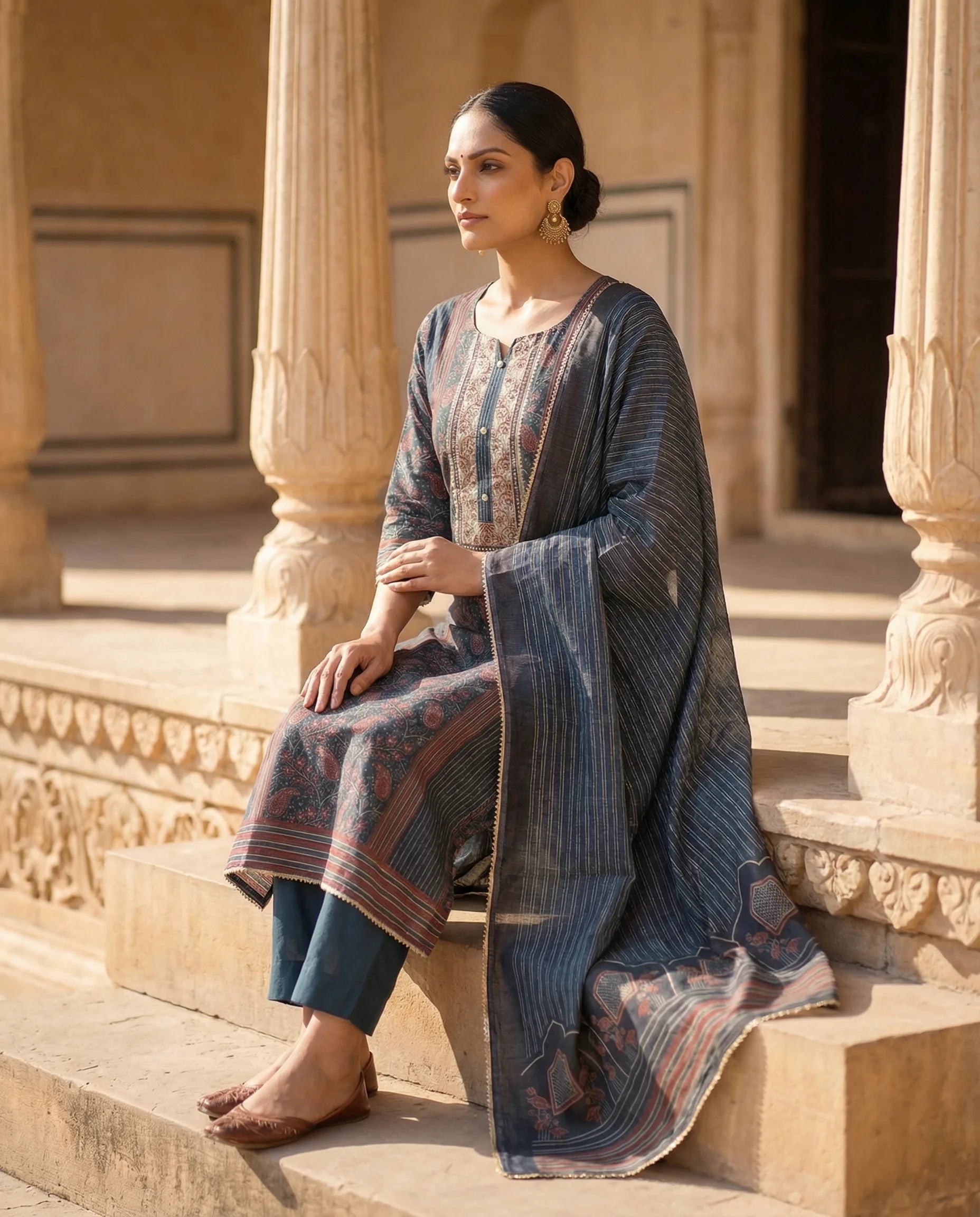 Midnight Slate Printed Suit Set