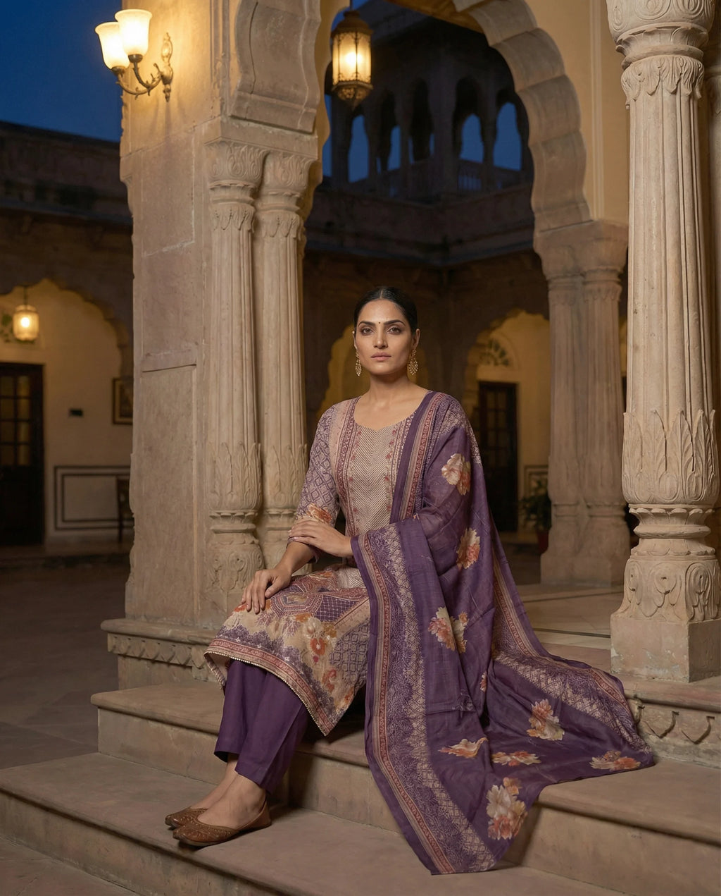 Royal Plum Floral Heritage Suit Set