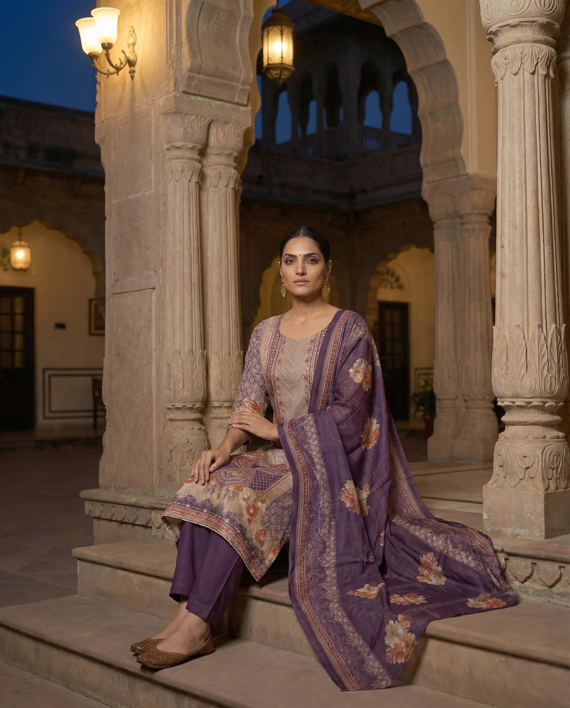 Royal Plum Floral Heritage Suit Set