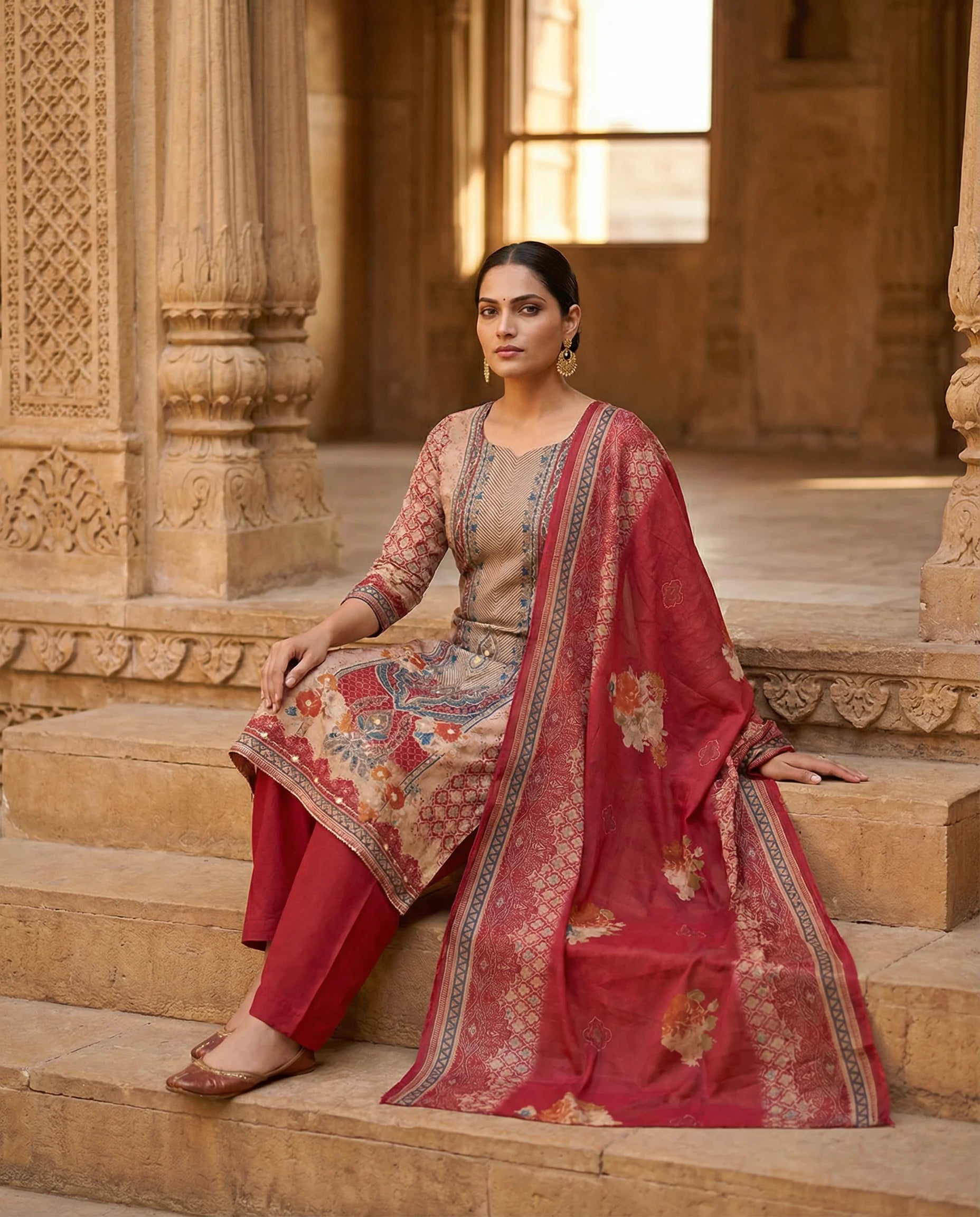 Crimson Heritage Floral Suit Set