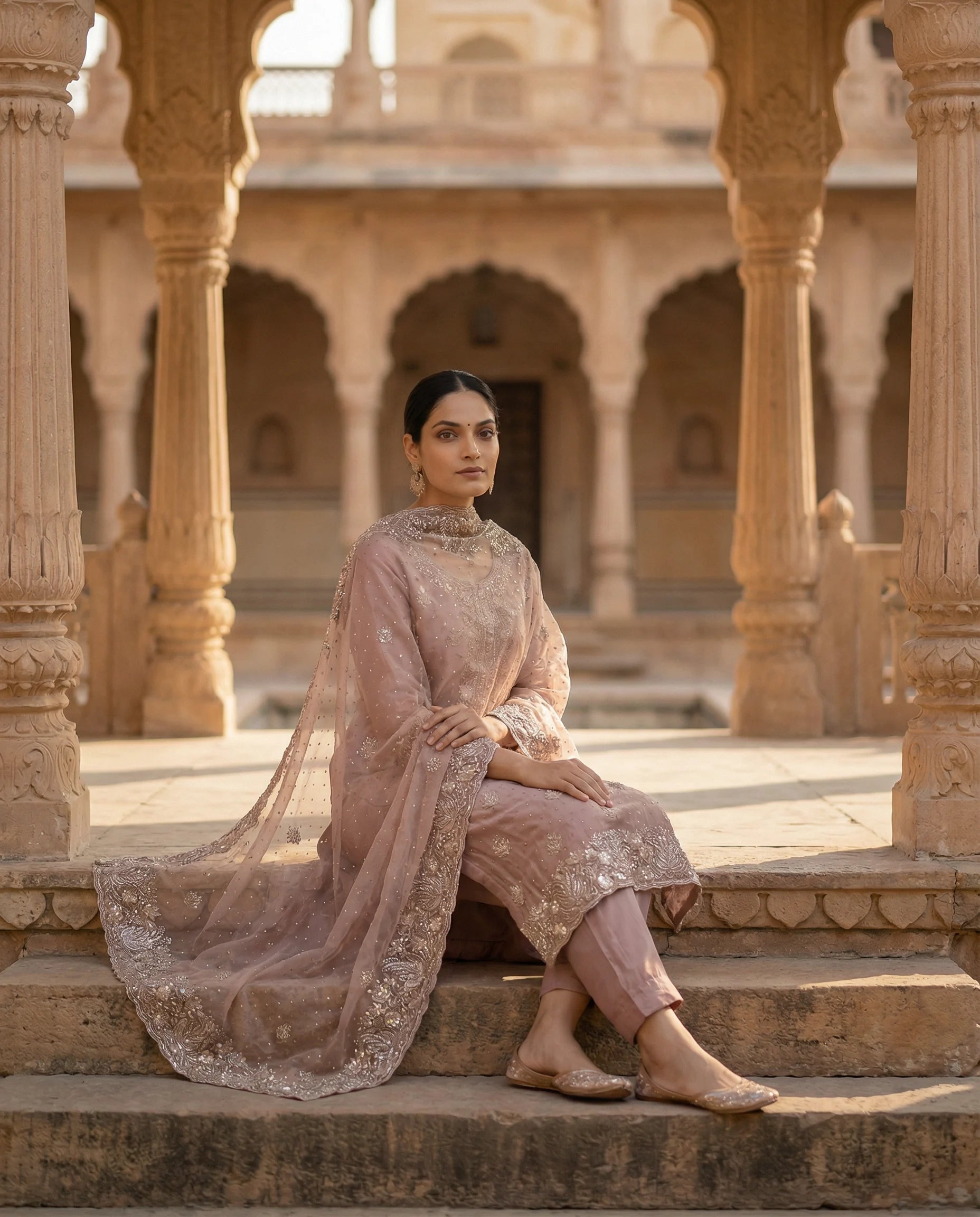 Dusty Rose Regal Embroidered Suit Set