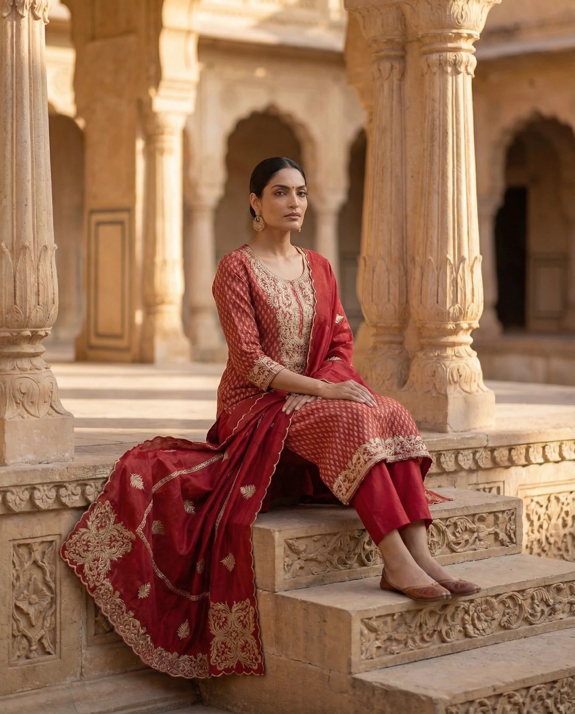 Royal Crimson Embroidered Suit Set