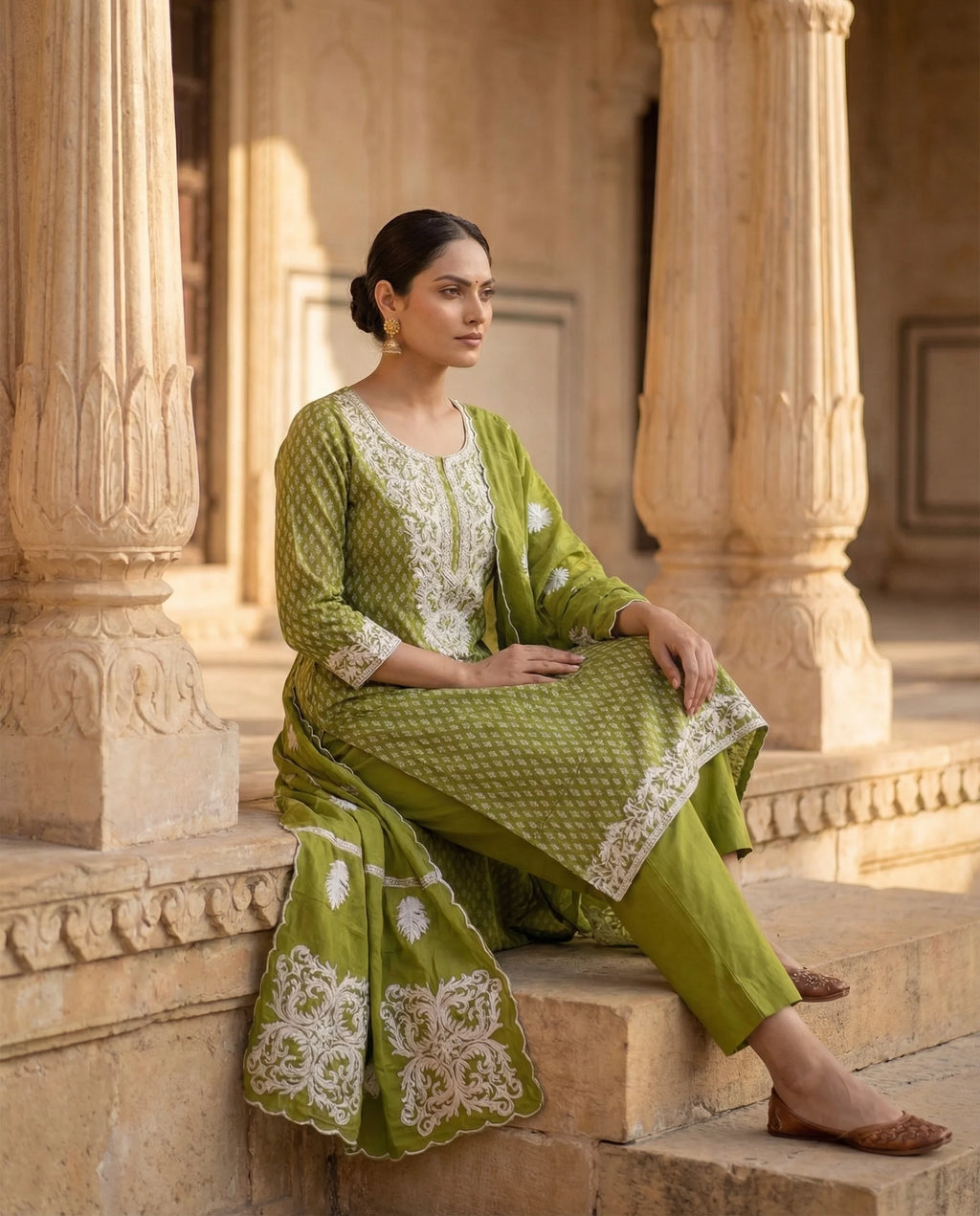 Pistachio Elegance Embroidered Suit Set