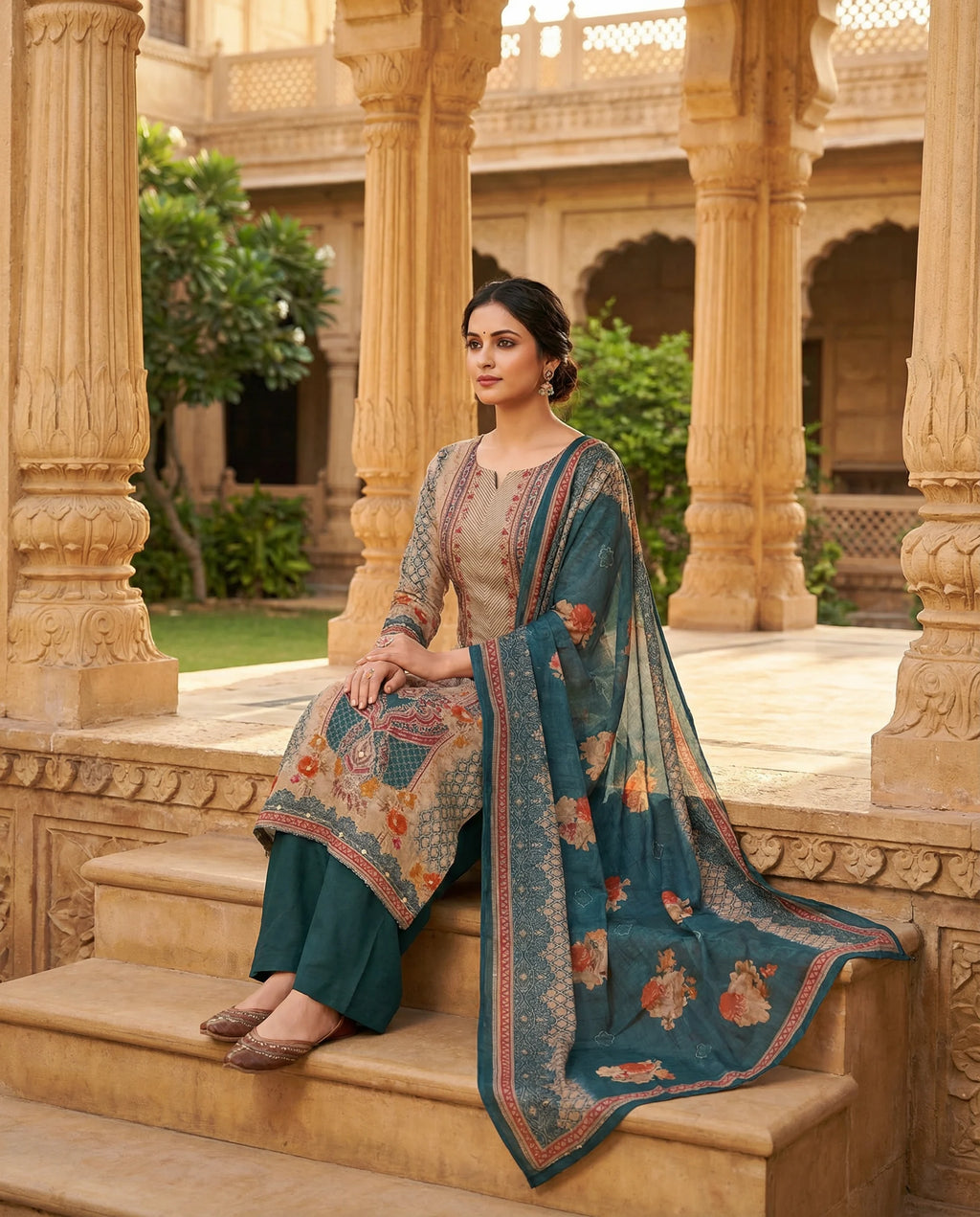 Emerald Grace Floral Printed Suit Set