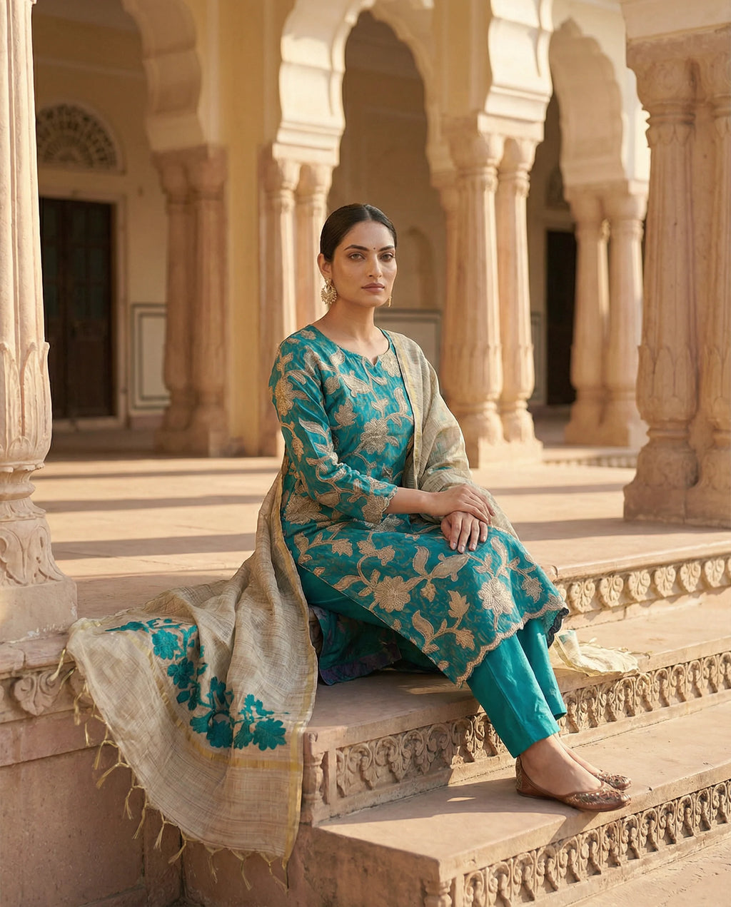 Emerald Vine Embroidered Suit Set