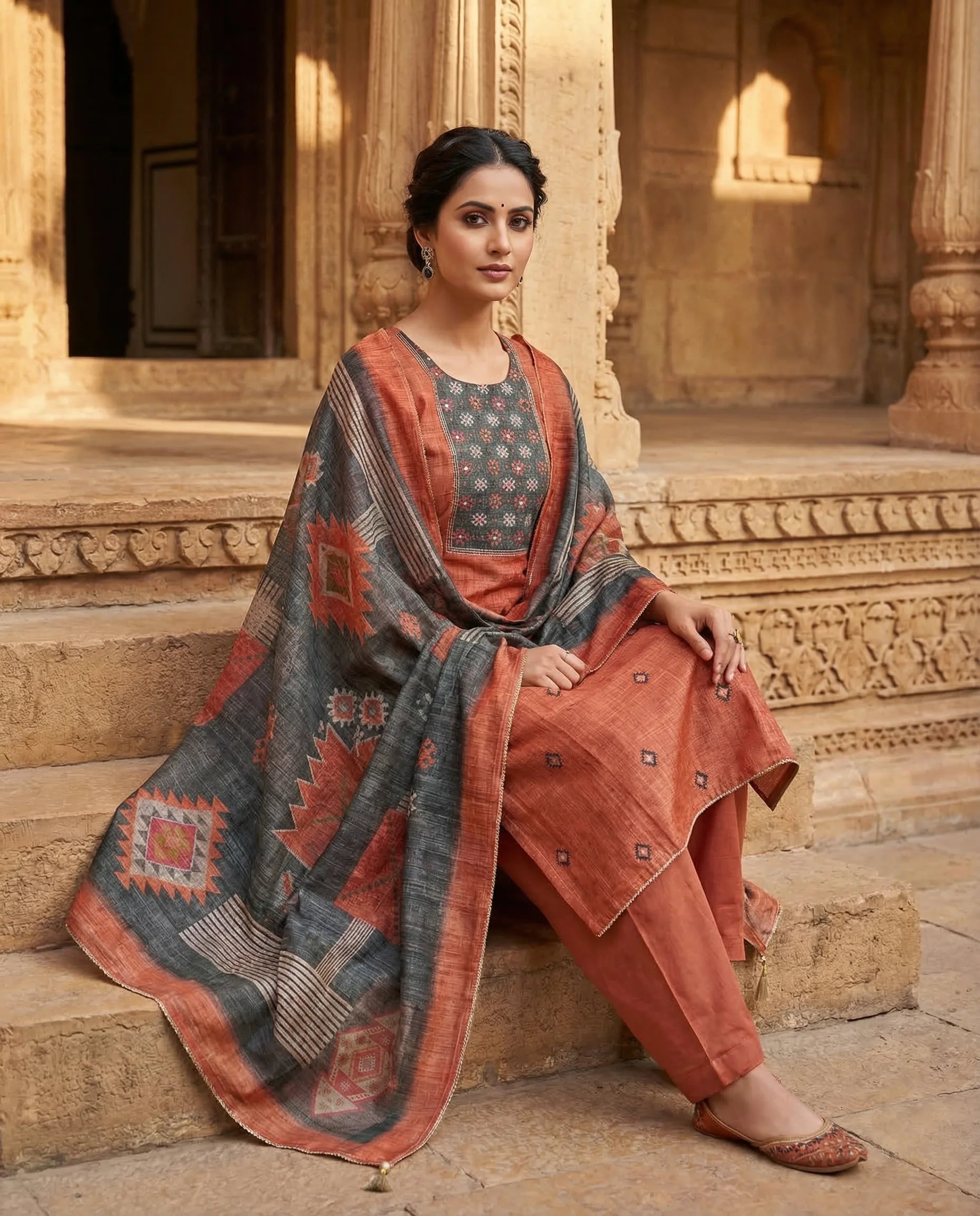 Rust Terracotta Classic Cotton Suit Set