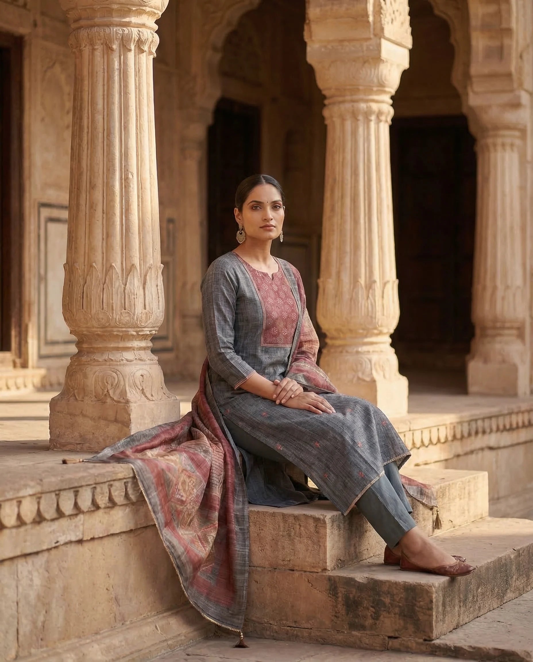 Slate Grey Heritage Cotton Suit Set