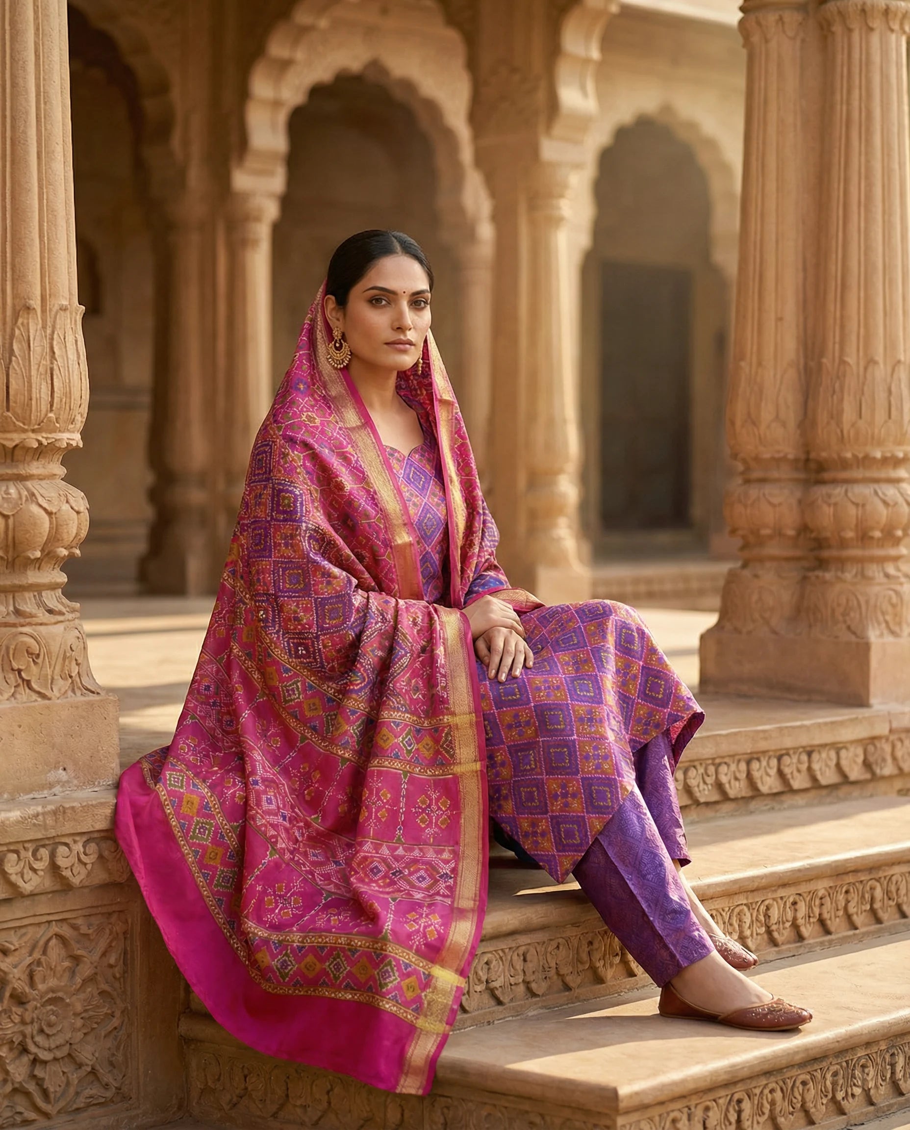 Rani Pink Heritage Printed Suit Set
