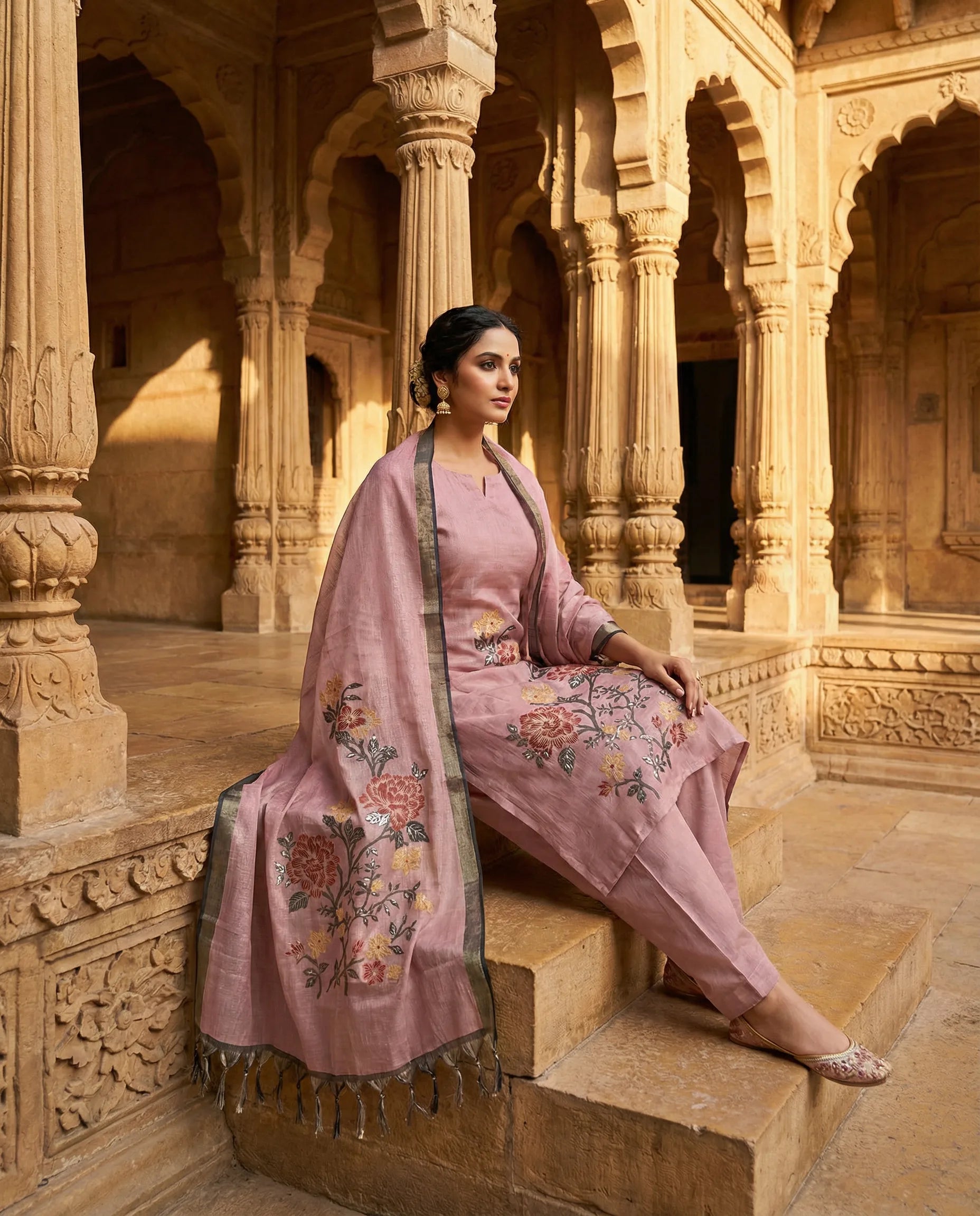 Blush Pink Floral Elegance Suit Set