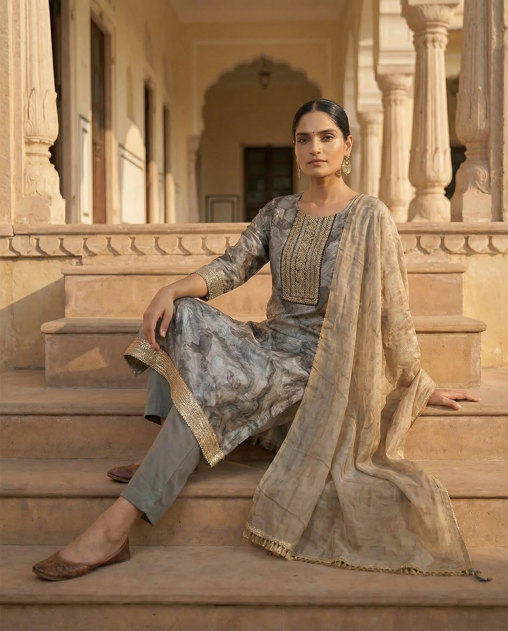 Desert Taupe Regal Embellished Suit Set