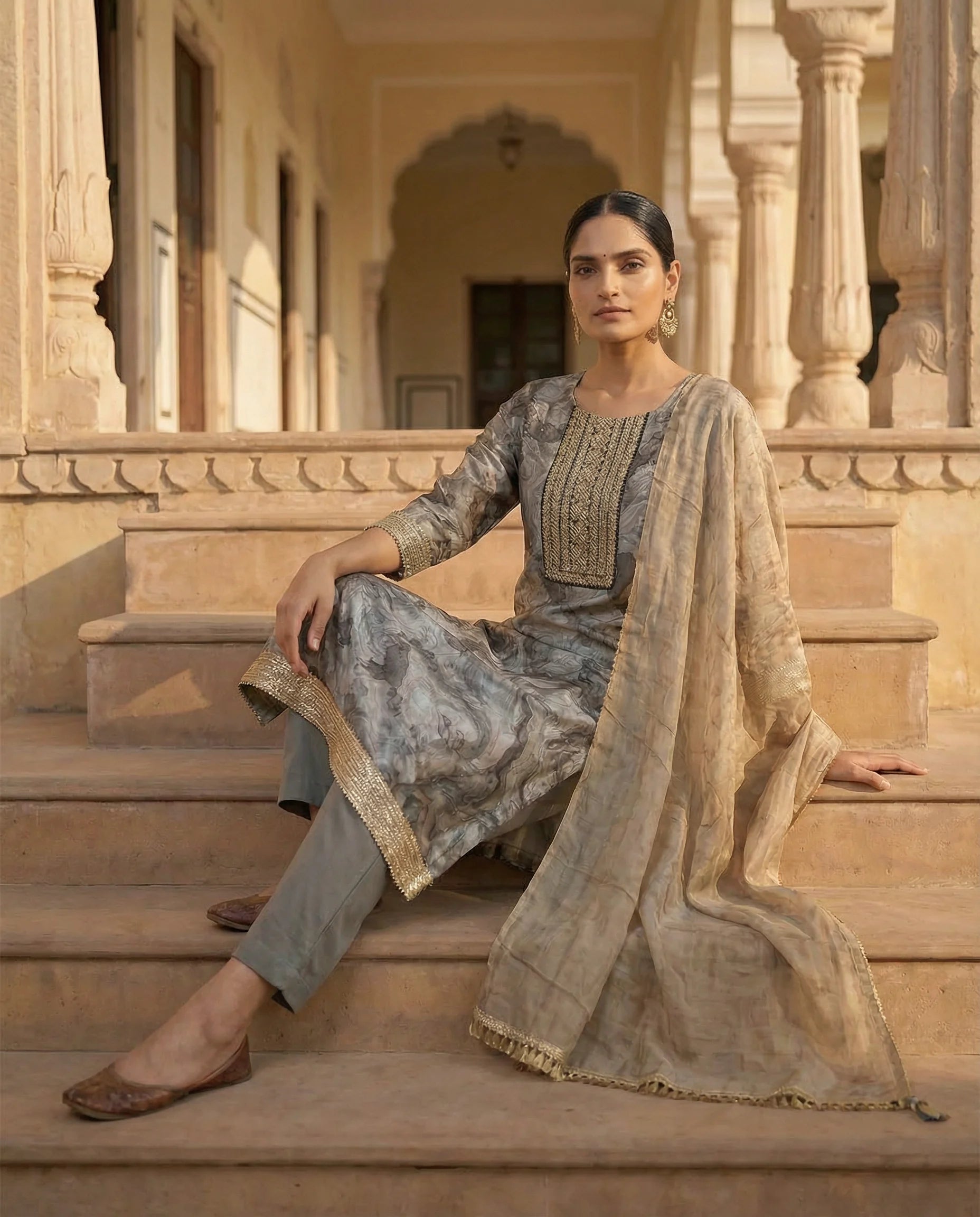 Desert Taupe Regal Embellished Suit Set