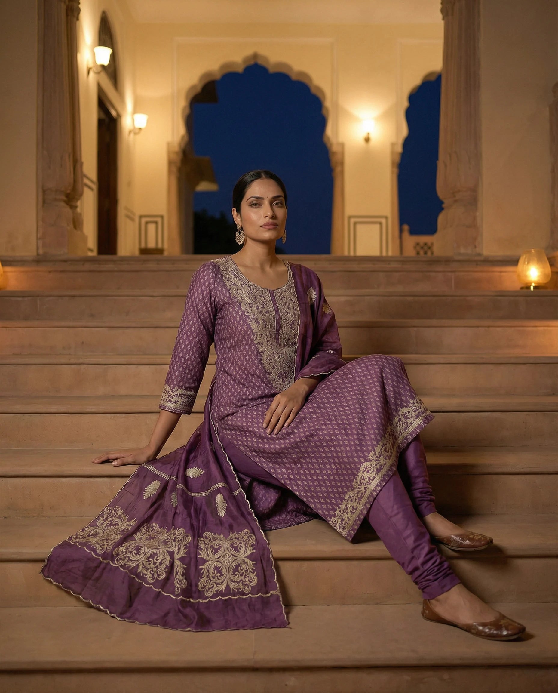 Royal Amethyst Embroidered Suit Set