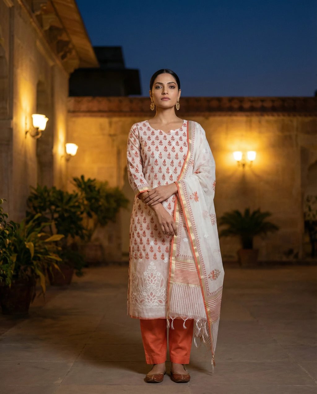 Peach Blossom Handblock Suit Set