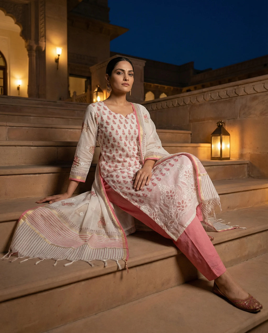 Rose Blush Handblock Suit Set
