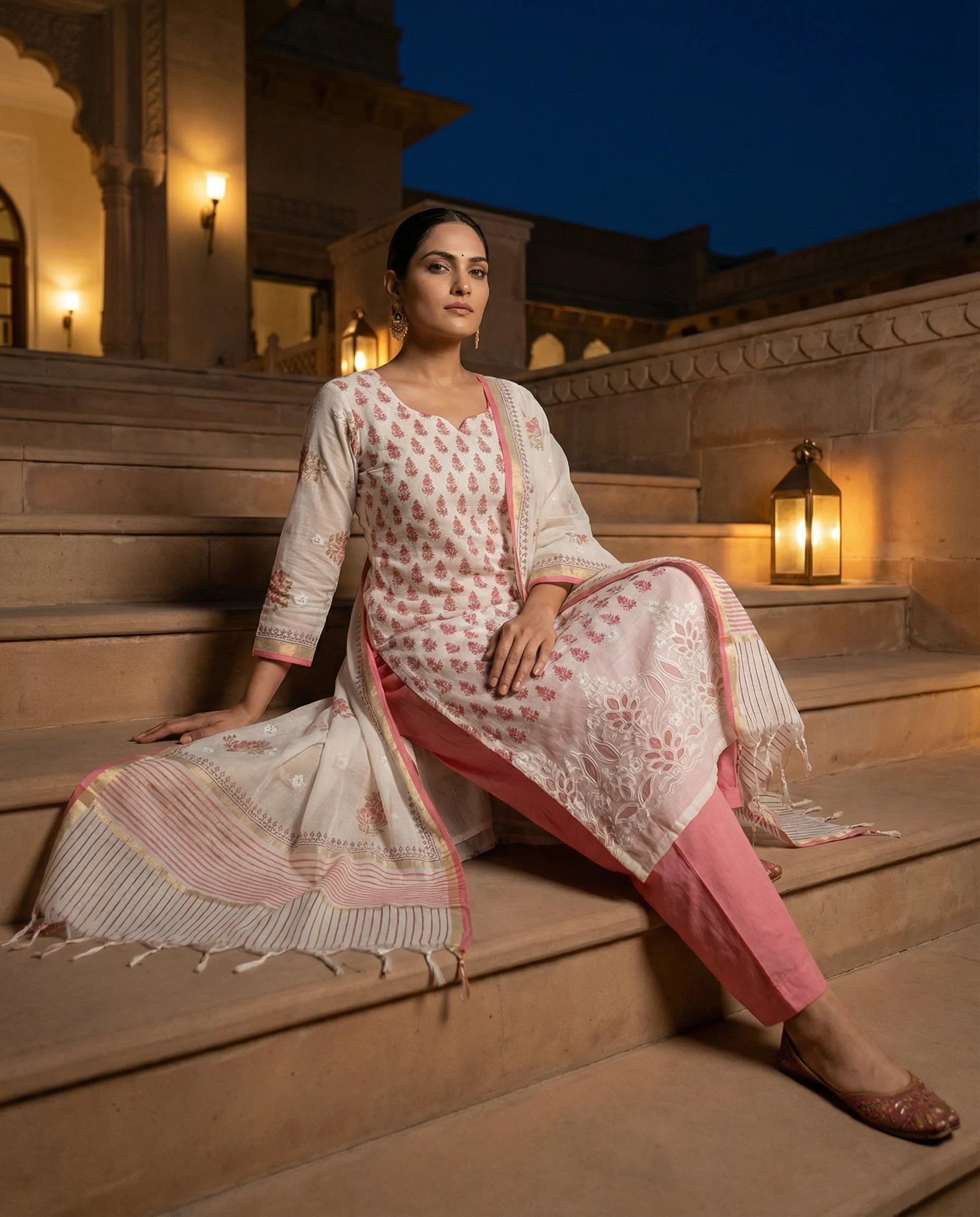 Rose Blush Handblock Suit Set