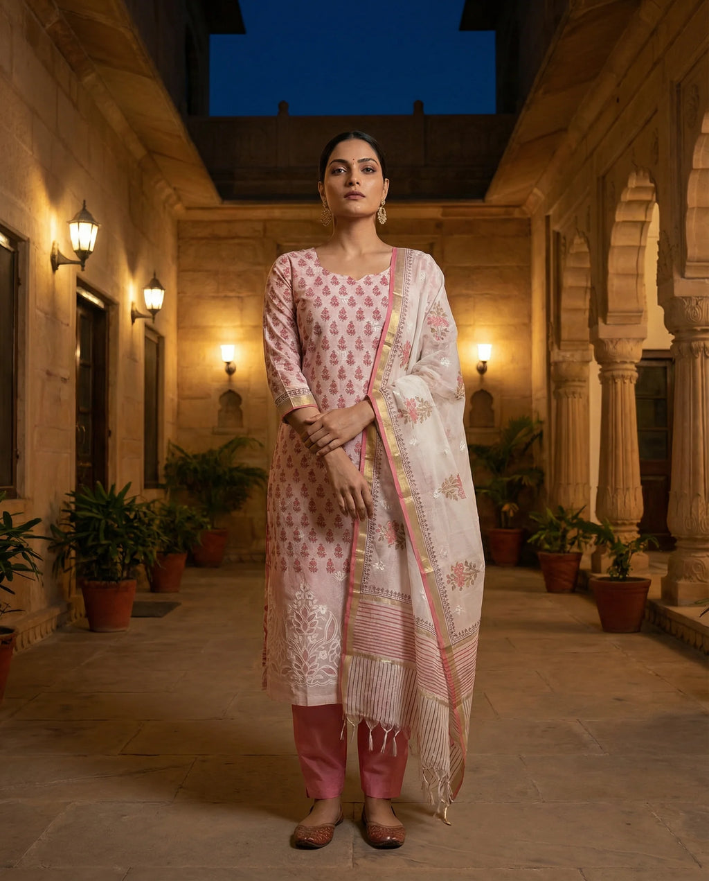 Rose Blush Handblock Suit Set