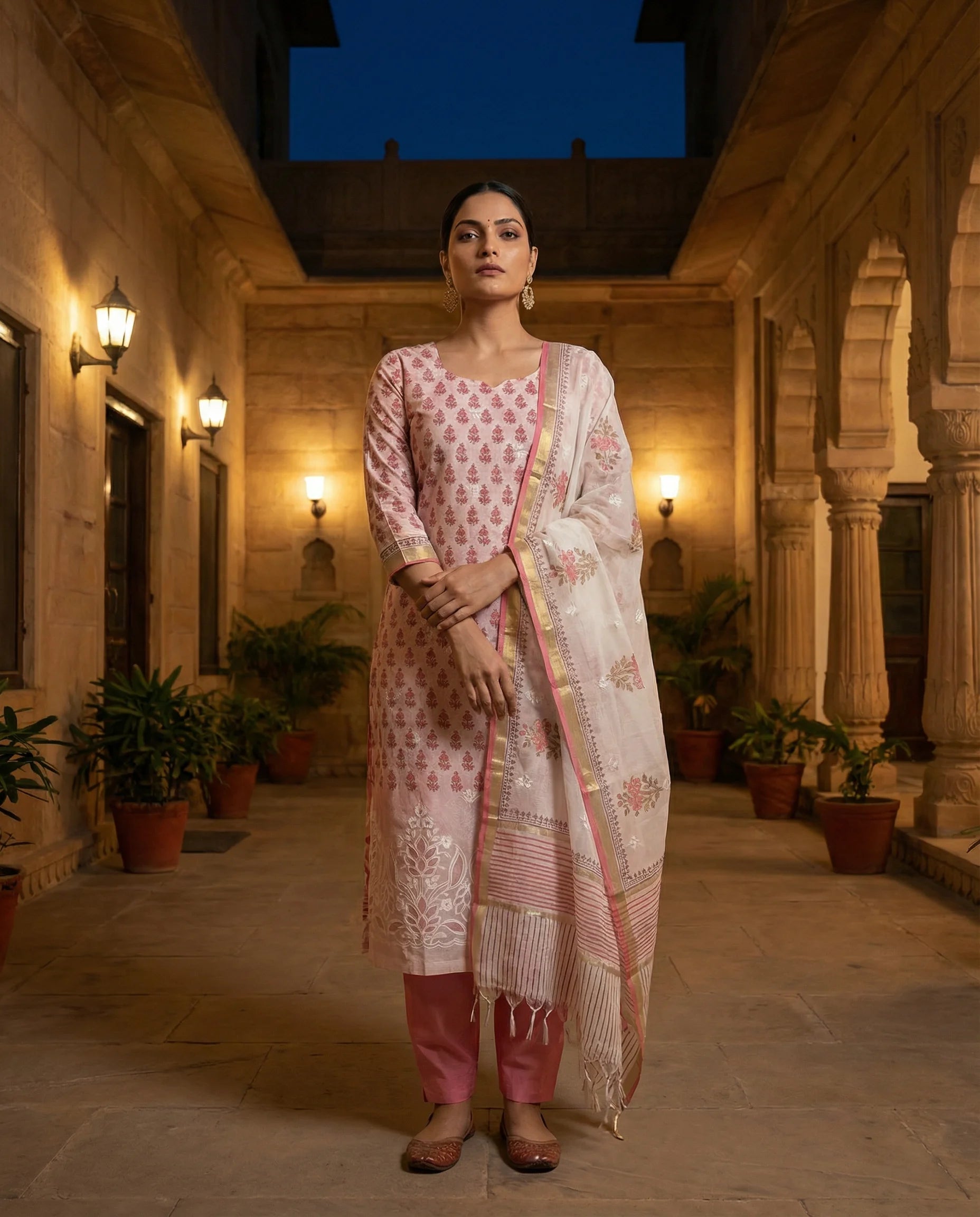 Rose Blush Handblock Suit Set