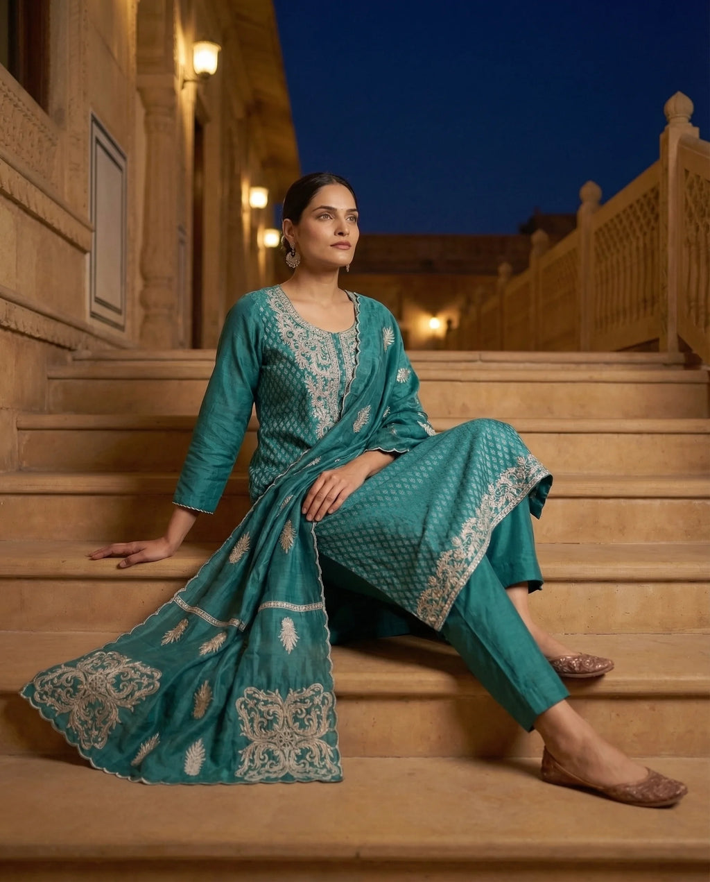 Emerald Grace Embroidered Suit Set