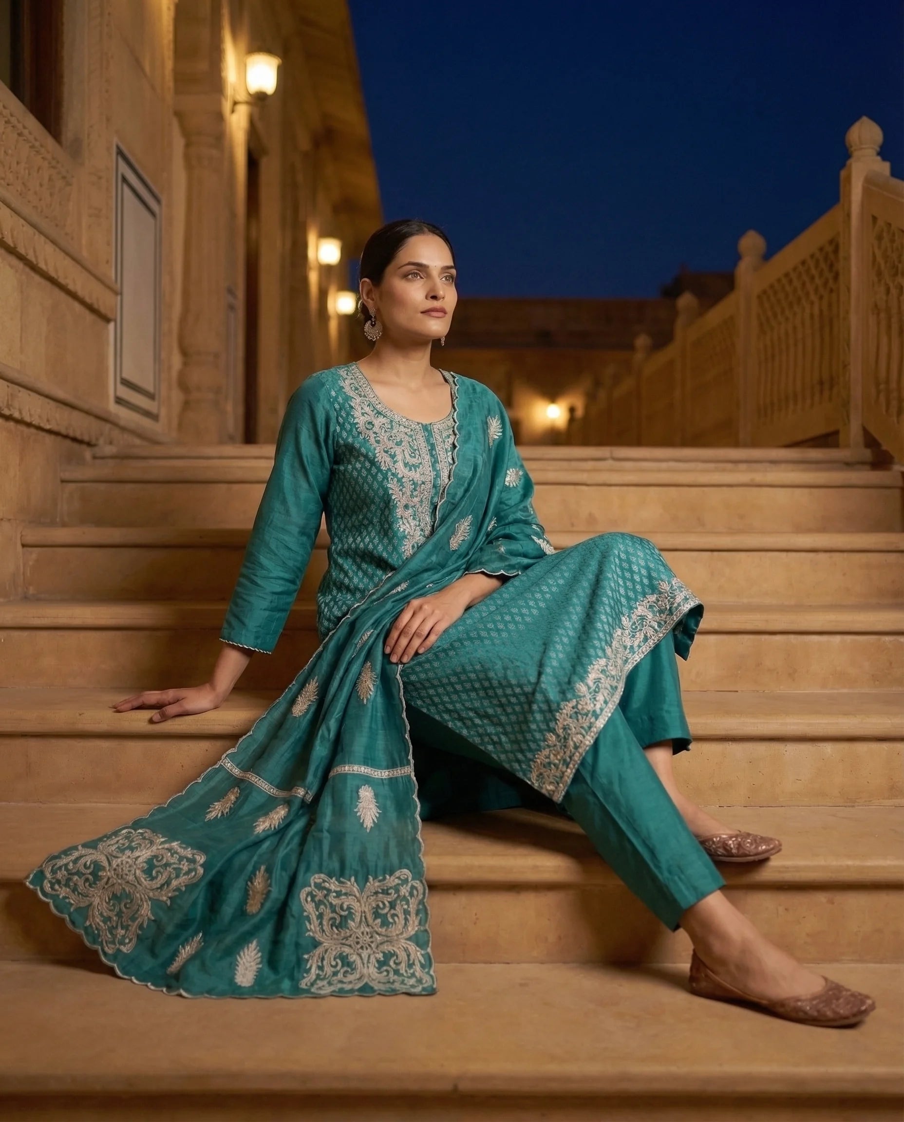 Emerald Grace Embroidered Suit Set