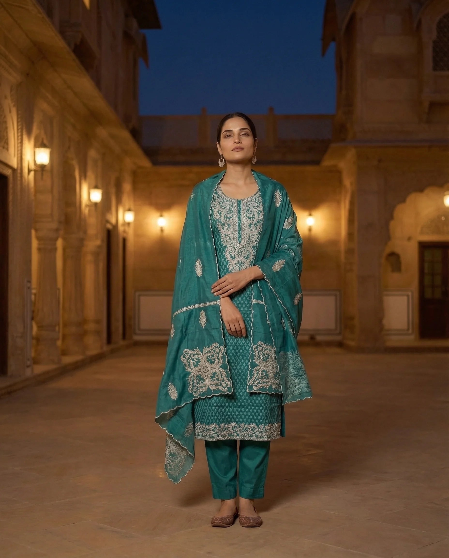 Emerald Grace Embroidered Suit Set