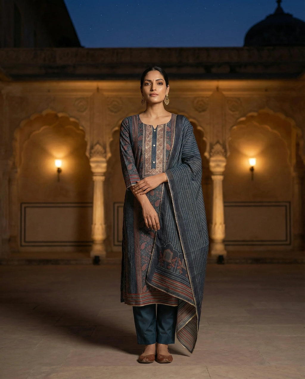 Midnight Slate Printed Suit Set