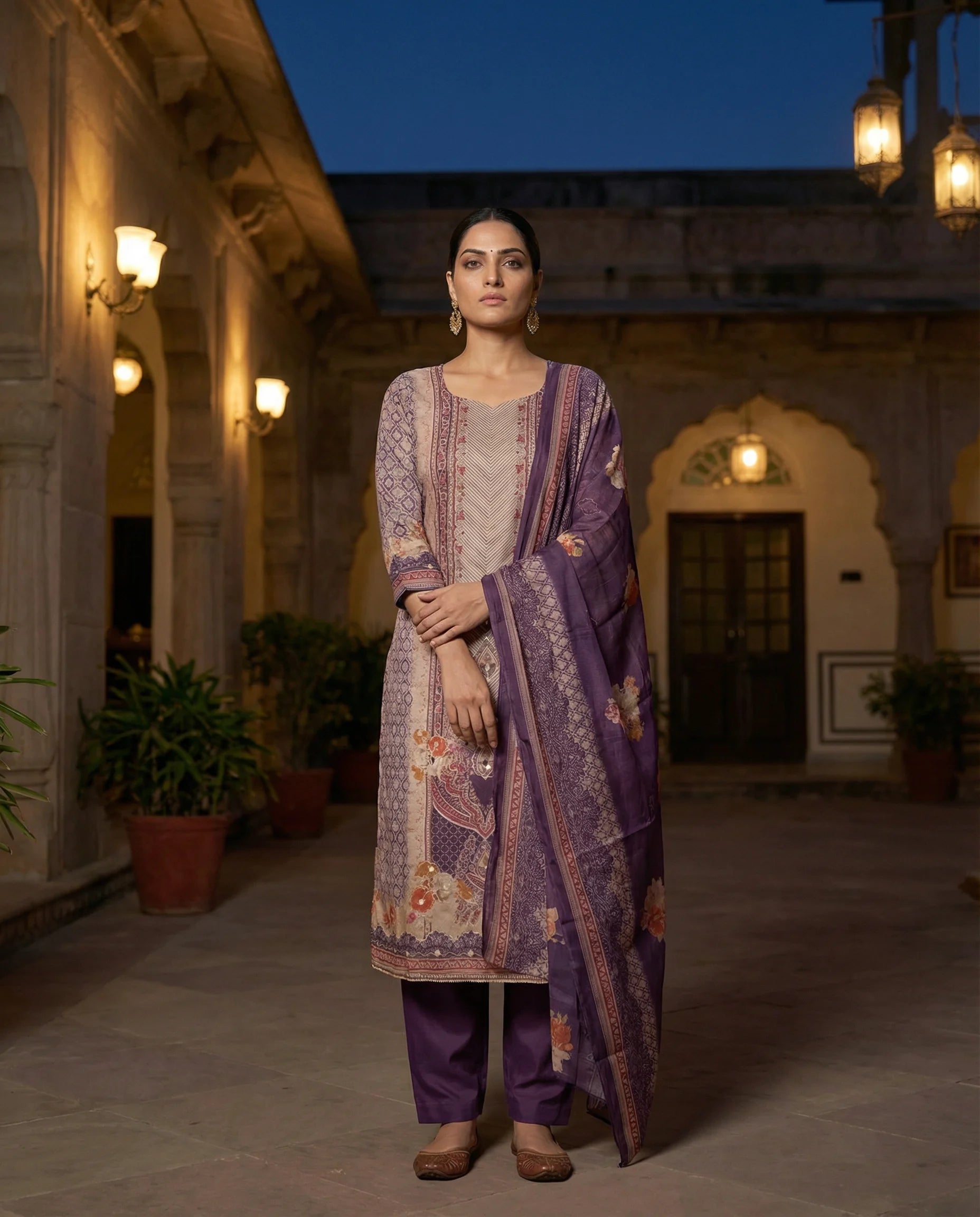 Royal Plum Floral Heritage Suit Set