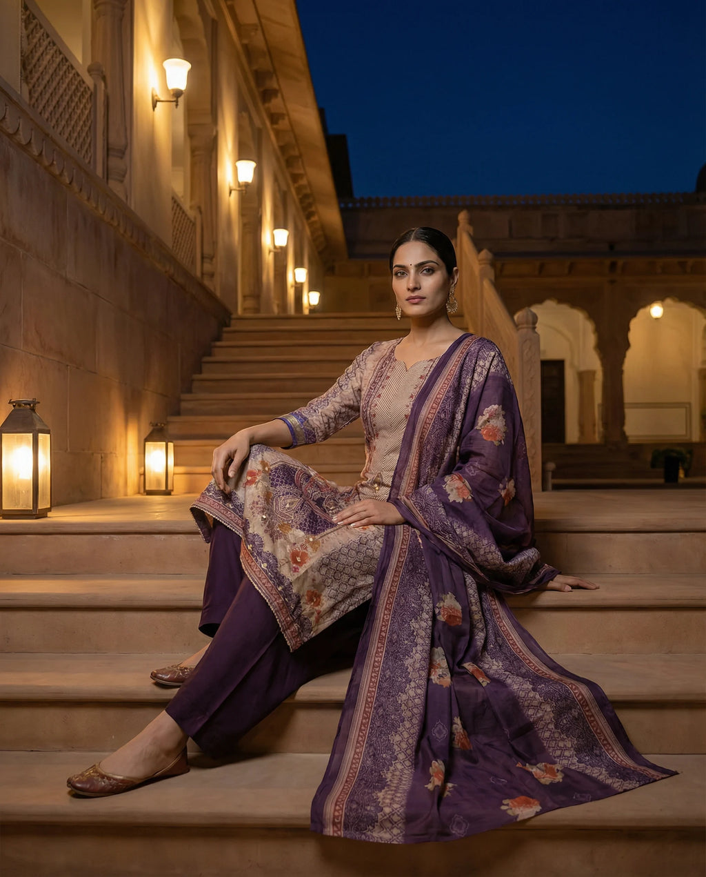 Royal Plum Floral Heritage Suit Set