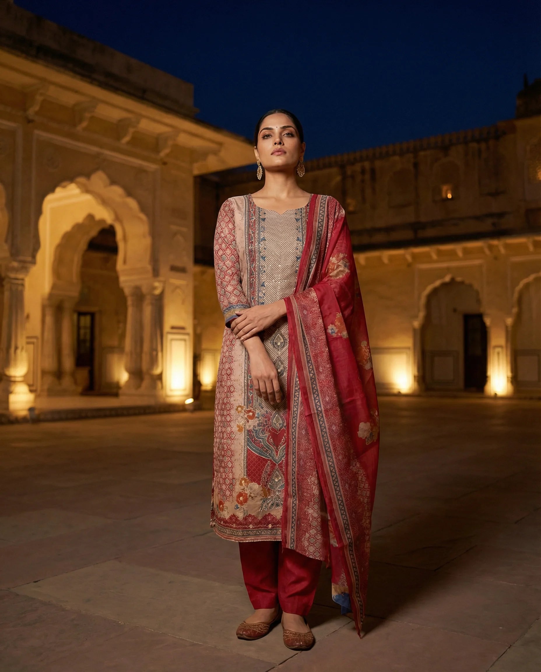 Crimson Heritage Floral Suit Set