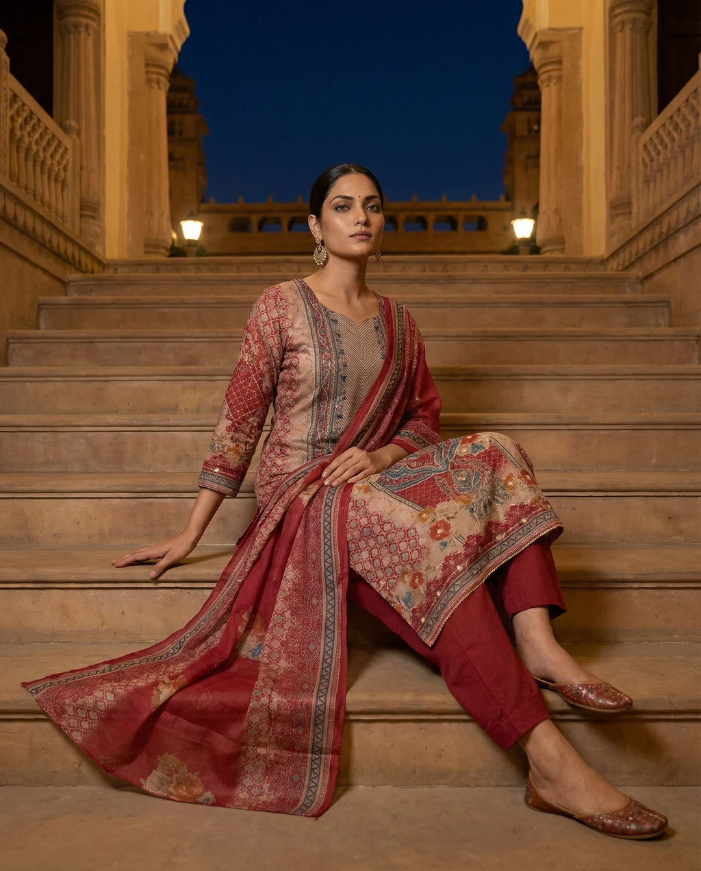 Crimson Heritage Floral Suit Set