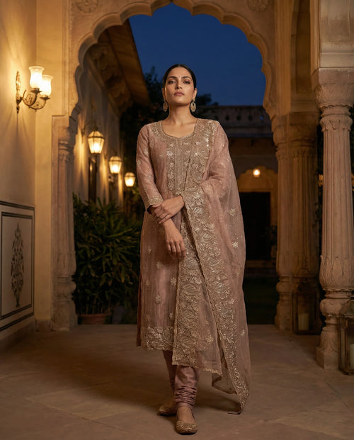 Dusty Rose Regal Embroidered Suit Set