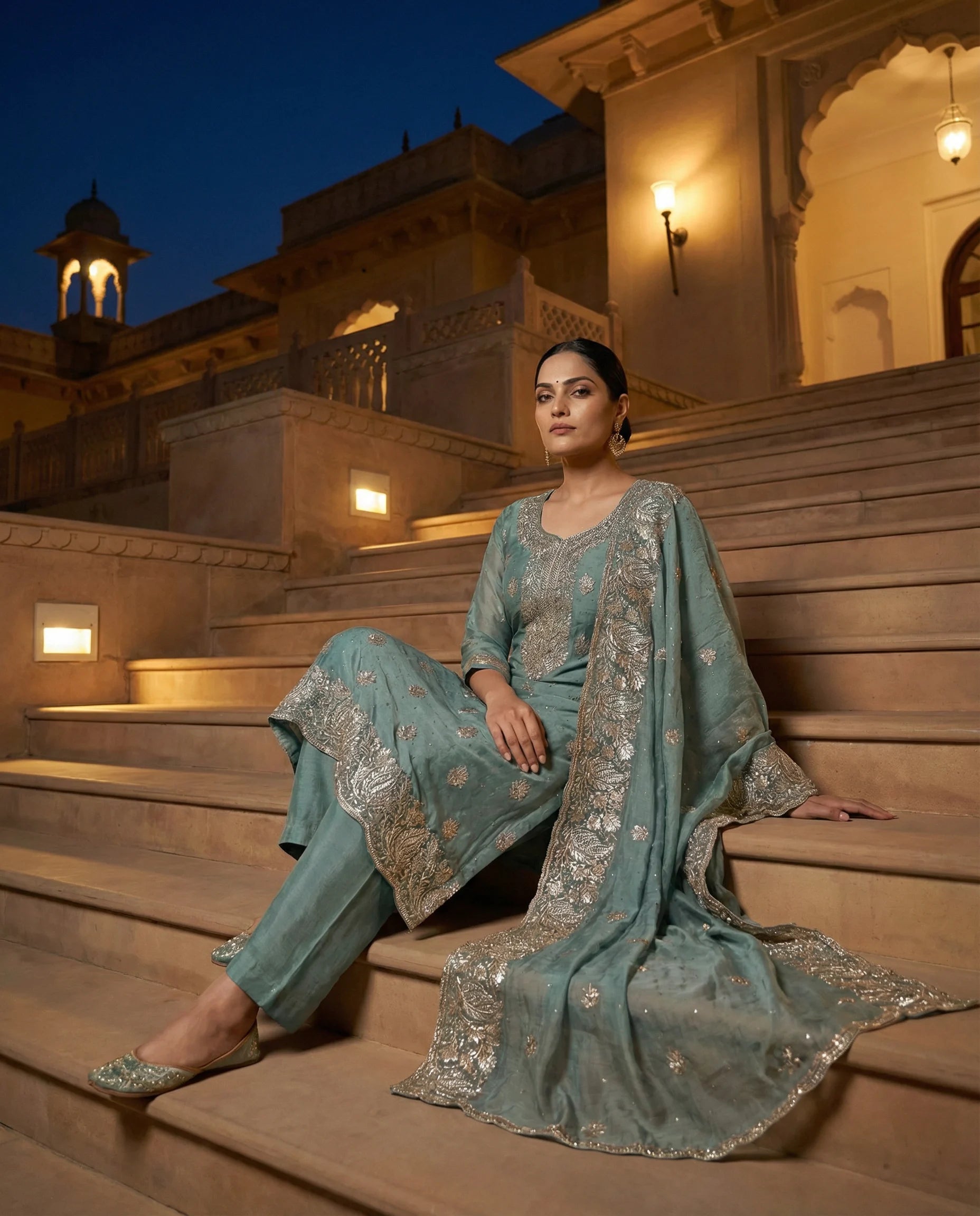 Sage Mist Embroidered Elegance Suit Set