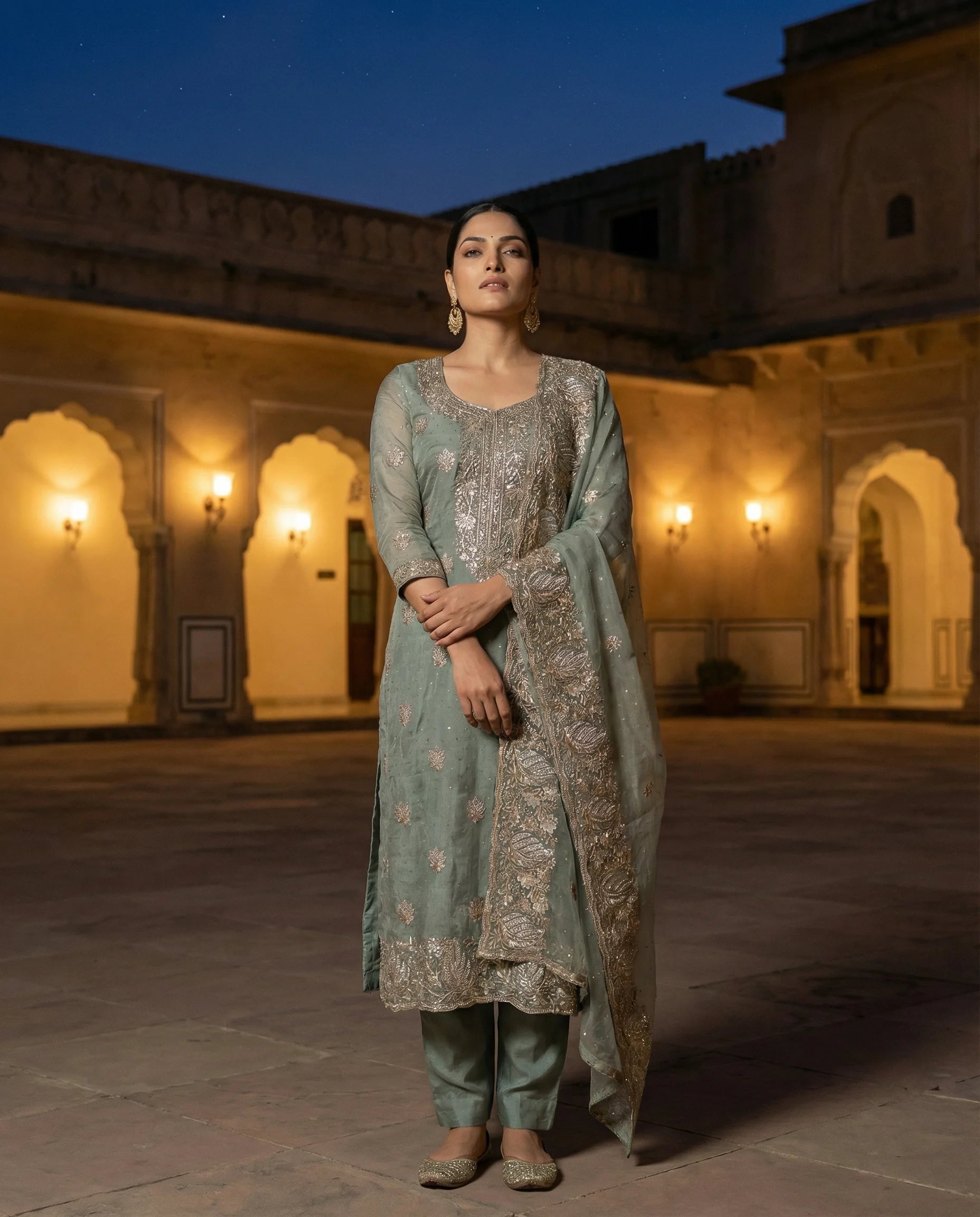Sage Mist Embroidered Elegance Suit Set