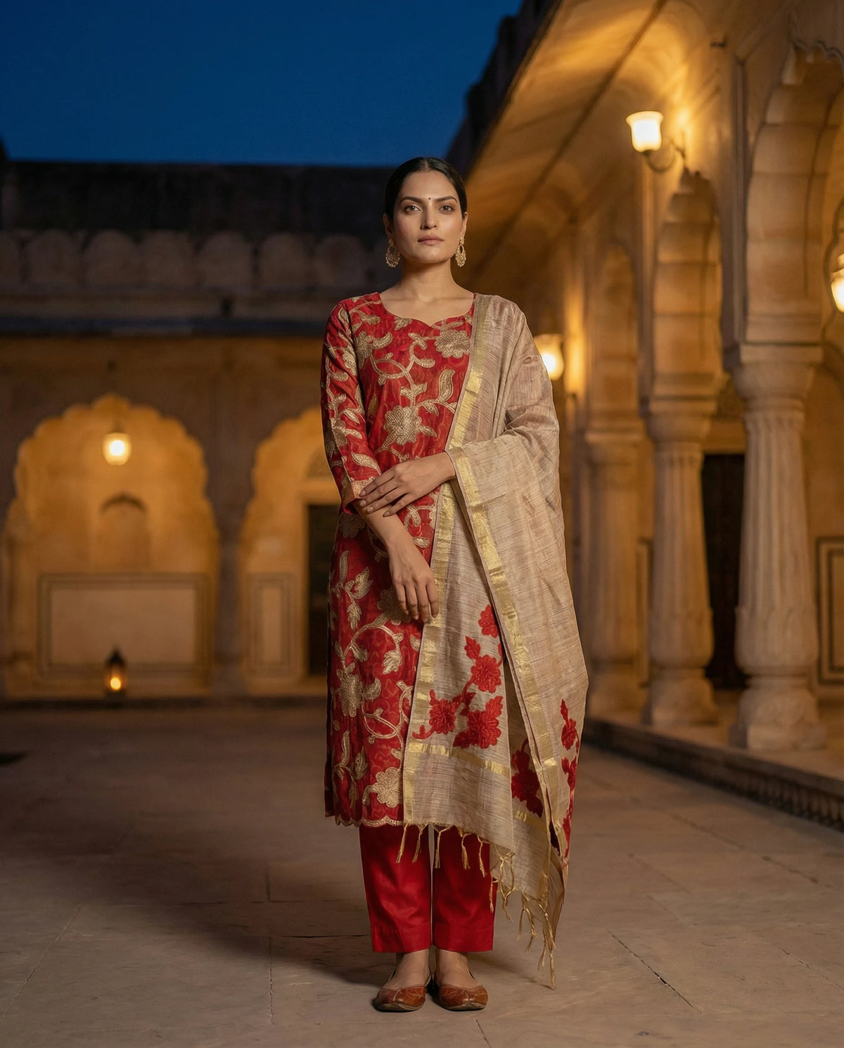 Royal Crimson Floral Embroidered Suit Set – kanvishacreations